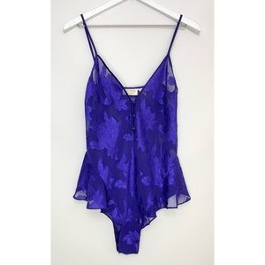 VTG Victoria's Secret Sheer Button Front Teddy Bodysuit Purple Size Medium